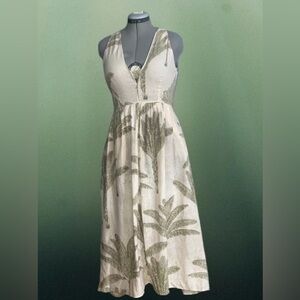 REISS 100% Linen tropical print midi dress sz 6